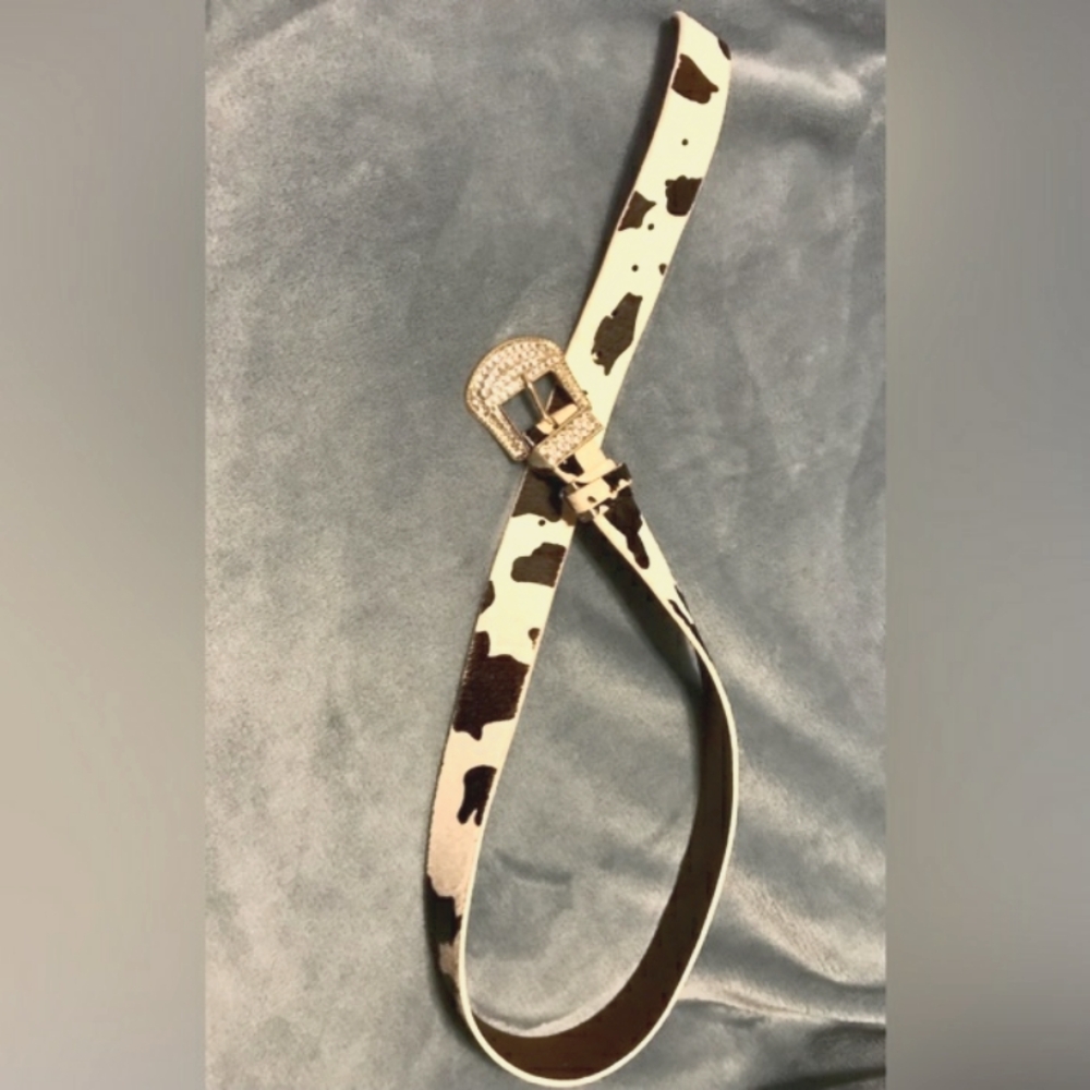🐄 Cowhide Western Belt With Fancy Crystal Buckle